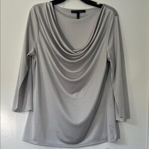 White House Black Market Silver Drape Neck Blouse 3/4 sleeve
